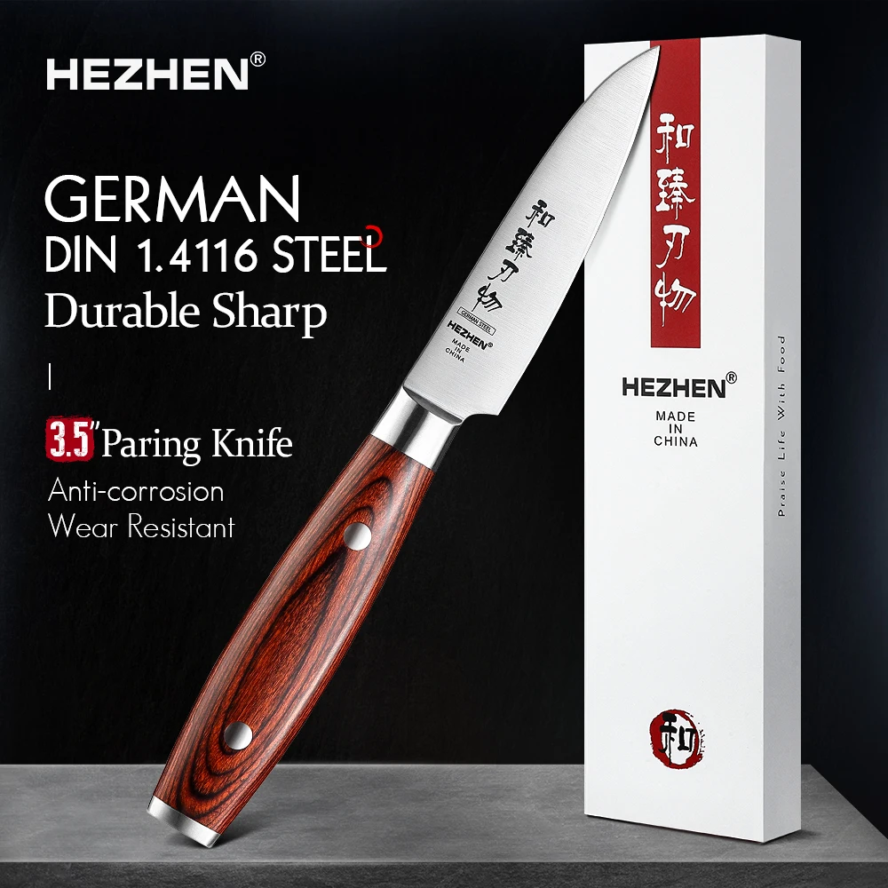 HEZHEN 3 5 дюймовые ножи для чистки фруктов немецкий DIN1.4116 стальной Pakka Деревянная
