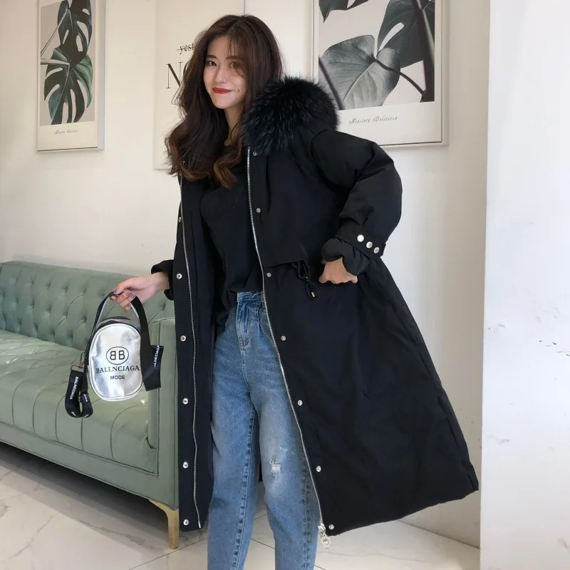 Winter New Style Windbreaker down Jacket Women's Mid-length Korean-style Waist Hugging Slimming Casual down Jacket Coat