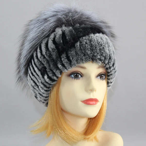 Hot Sell Winter Lady Beanie Hat Women Real Rex Rabbit Fur Hats Knitting Thicken Fur Hat Female Luxury Fox Fur Cap Beanies - Color: Color 1