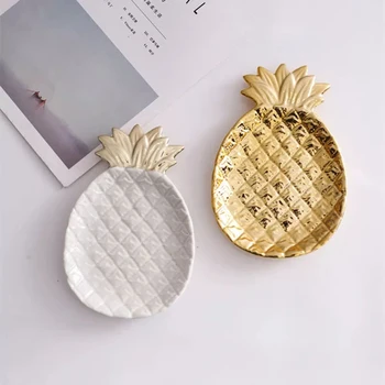 

Homie Ceramic Pineapple Leaves Jewelry Dish Gold Silver White Black Earrings Ring Plate Dessert Tray Bowls Decorative
