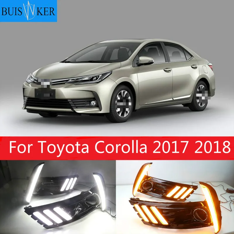 

Автомобильные светодиодные дневные ходовые огни для Toyota Corolla 2017 2018, противотуманные фары, 12 В постоянного тока, ABS, DRL с желтыми указателями поворота