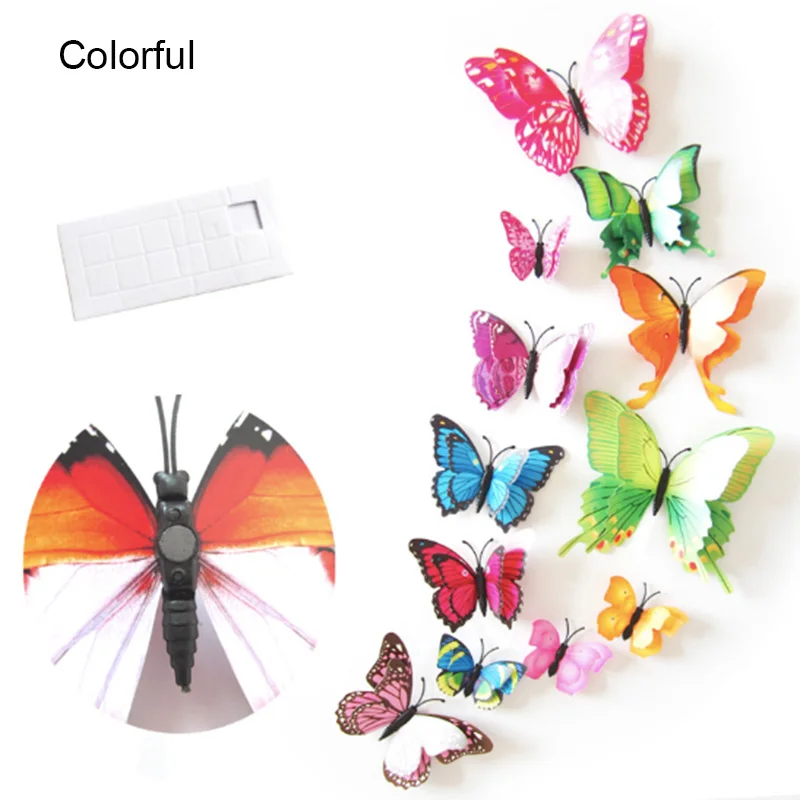 Colorful 12 шт./компл. двухслойная 3D Наклейка на стену бабочки на стену домашний декор бабочки для декоративный магнит наклейки на холодильник - Цвет: Colorful