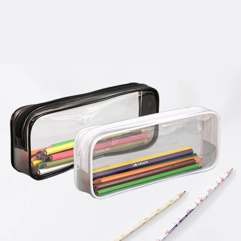 PVC Pen Bag Pencil Clear Case Cosmetic Bag Large Capacity Bag With Zipper Stationery Cosmetic Storage Convenient Student Pen Bag