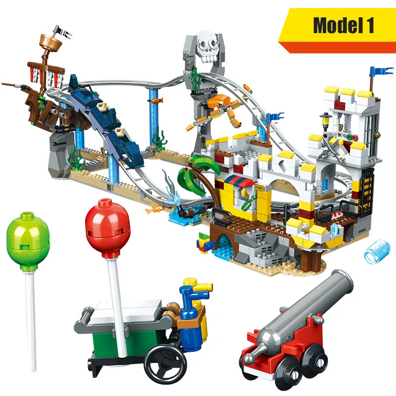 Preise 1085 stücke Für Legoing Creator Stadt Blöcke Pirate Achterbahn Pirates Fakten Bausteine Kinder Bildung Phantasie Spielzeug