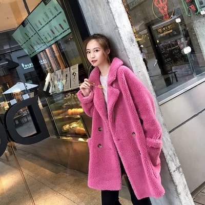 Зимнее женское длинное пальто с мехом, Новое высококачественное пальто из овечьей шерсти, женское Свободное пальто из овечьей шерсти, кашемир мех, Женская куртка - Цвет: Carmine