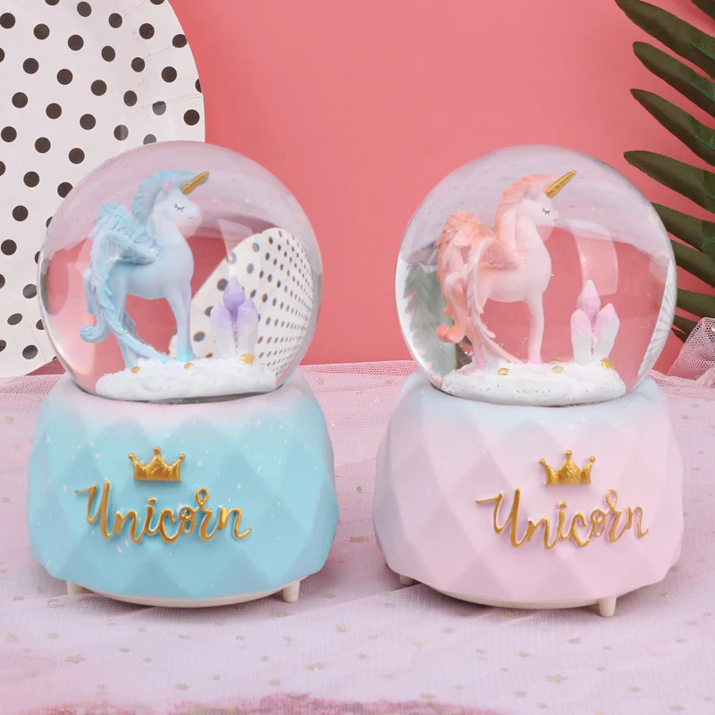 Creative Fancy Unicorn Snow Globe Crystal Ball Rotating Music Box Christmas Decoration For Home Home Decoration Accssories