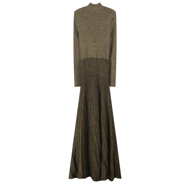 Женское платье с люрексом, вязаное, водолазка, элегантное, облегающее, Vestido, роскошное, в рубчик, халат, тонкий, длинный рукав, пуловеры, повседневные, Осень-зима