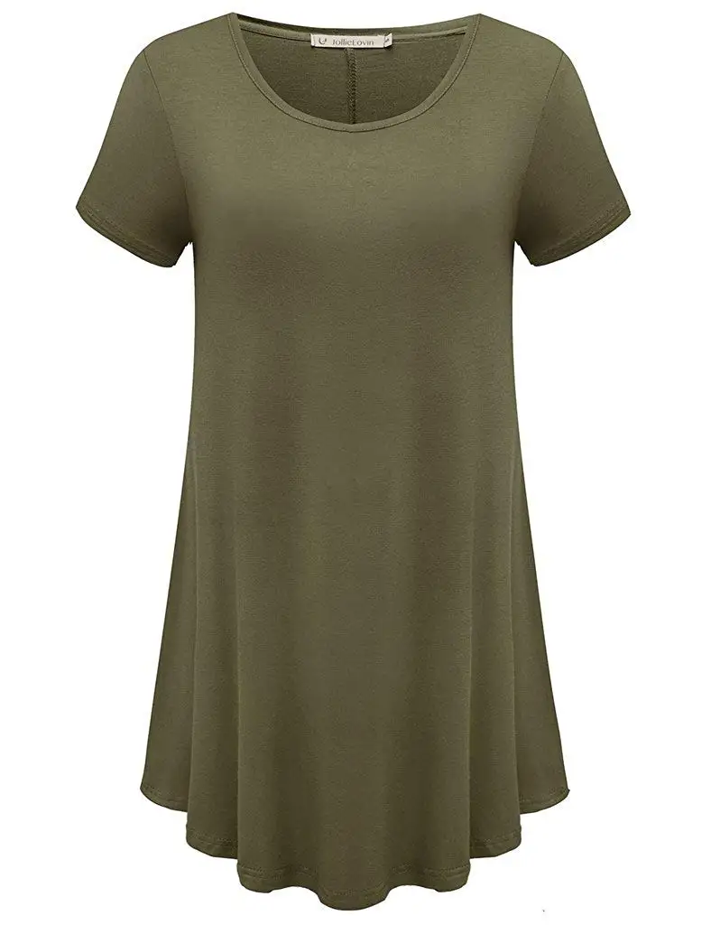 

BM1499 Women's Short Sleeve Loose Fit Flare Hem T Shirt Tunic Top