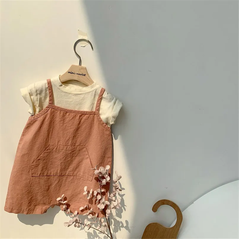 Baby Summer Sleelvess Romper for Boy and Girl Cotton Linen Made High Quality Infant Onesie One-Piece Front Pocket Design Outfits cute baby bodysuits