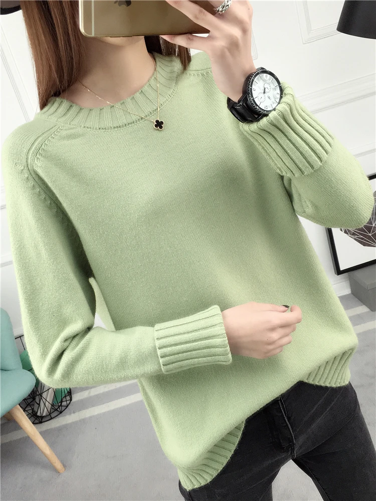 Winter Warm Green Loose Pullover Women Knitted Sweater Fall Ladies Elegant Slim Korean Sweaters Autumn Female Knitwear Tops | Женская