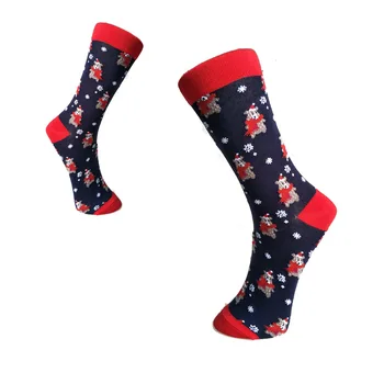 

New Style Christmas Bear with Scarf Cotton MEN'S Socks Tube Sweat Absorbing Breathable Cool Socks