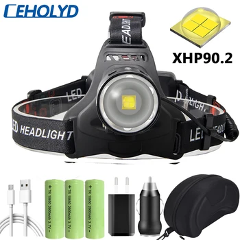 

XHP90 Led Powerful Headlamp Zoom Headlight XHP50 Head Lamp Flashlight Torch 3PCS 18650 Battery Power Bank 7800mah Bulbs Litwod
