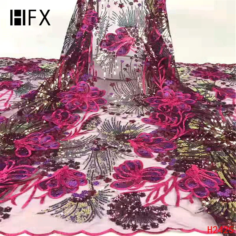 HFX Magenta блестками Африканское французское кружево чистая кружевная ткань для