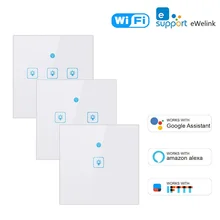 ЕС интеллектуальный переключатель Wi-Fi настенный сенсорный выключатель света Беспроводной eWeLink переключатели 1/2/3 Панель 86 Тип работает с Google Home мини Alexa IFTTT