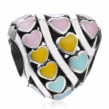

New 925 Sterling Silver Bead Charm Mix Enamel Openworl Rainbow Hearts Beads Fit Pandora Bracelet Bangle Diy Jewelry