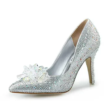 

Red women fashion 9.5cm Pointed Toe high heels Pumps Bling Crystal Party Pumps Thin Heels Rhinestones Wedding Shoes 2020