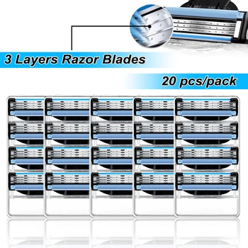 

Men's 3 Layer Shaving Razor Blades 20pcs/pack Fit Gillet te Mach3 Turbo Sensitive Safety Manual Straight Razor Replaceable Heads