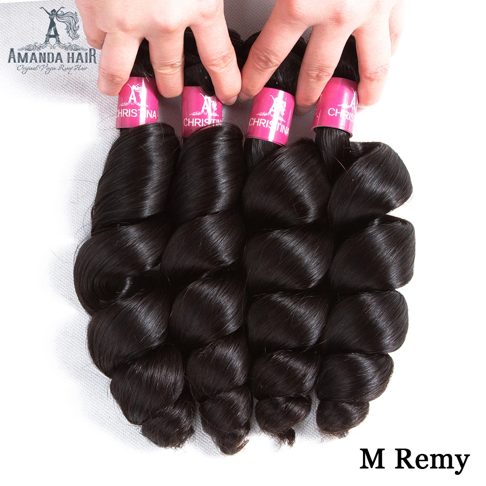 Аманда малазийские пряди волос с закрытием свободные волнистые волосы Remy натуральные кудрявые пучки волос с кружевной застежкой предварительно выщипанные волосы