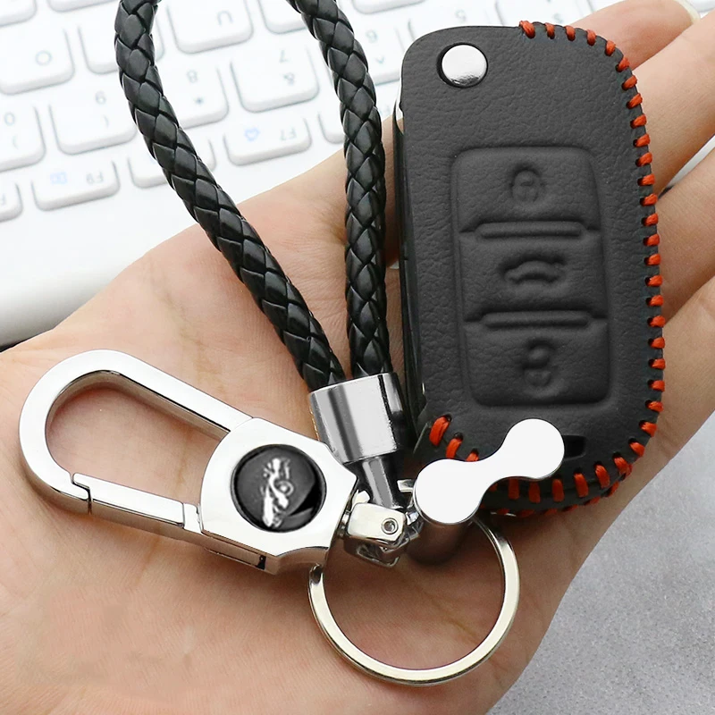 Leather car key case For VW Golf 5 7 Bora MK6 7 Jetta Polo Passat B5 B6 B8 Skoda Octavia A5 Fabia SEAT Ibiza Leon smart key case key case key case cover car key shell