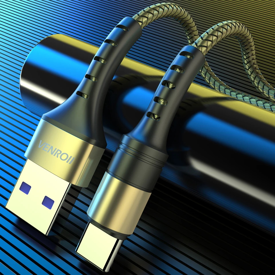 Venroii 1 м 2 м usb type C кабель для Xiaomi Redmi Note 7 8 K20 5A Supercharge для huawei mate 30 P30 Pro QC3.0 провод для быстрой зарядки - Цвет: Gold