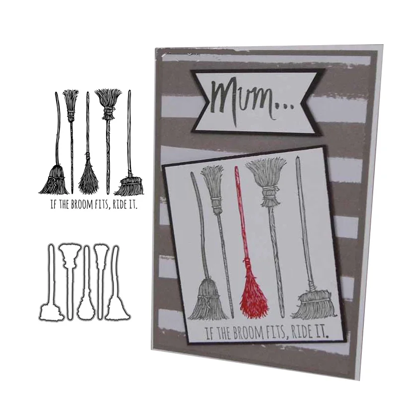 

Rubber Stamps and Metal Cutting Dies for Scrapbooking Swab Broom Housework Craft Stencil Card Making Album Sheet Decor Die Cut