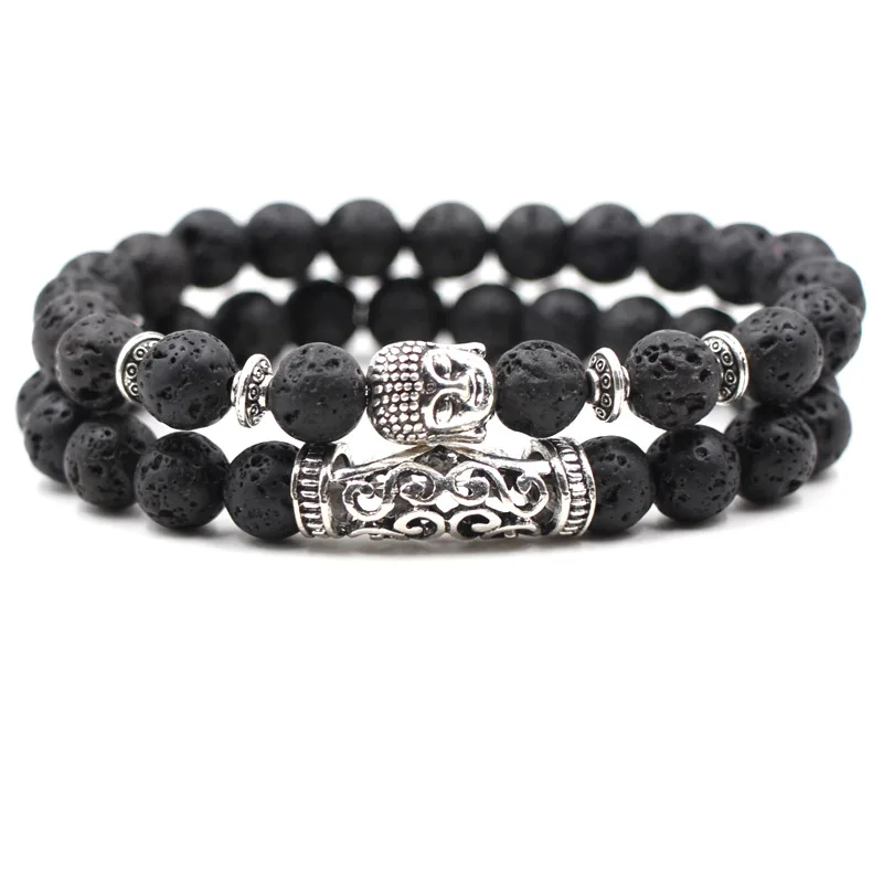8mm Natural Lava Beads Bracelet Bangle Owl Bend Tube Accessories Women Men Couple Fashion Elastic Bracelet Jewelry Gifts