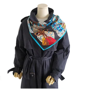 

New Emulation Silk Scarves Women's Black Gold Samurai Armor Commuting Large Square Scarves Overalls Shawl And Scarves For Ladies