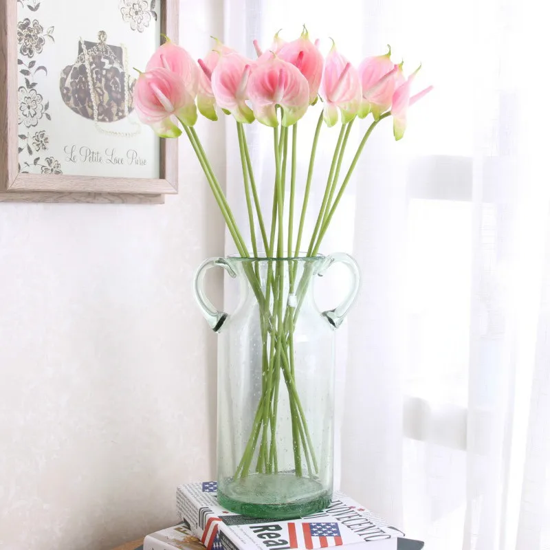 

High Quality Man-made Bouquet Real Touch PVC Artificial Anthurium Flower Calla Wedding Home Party Garden Arrangement Decoration