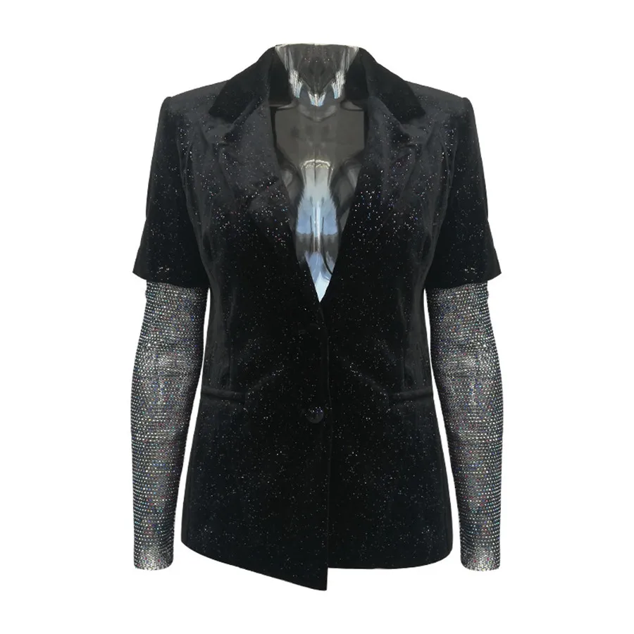 Винтажный Модный черный блейзер с блестками, женские блейзеры и куртки, зимняя Корейская офисная одежда, однобортный Блейзер feminino - Цвет: Черный