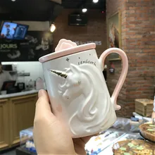Керамическая кружка для кофе с единорогом, креативная кружка для молока, чайная чашка с ложкой, уникальный домашний офис