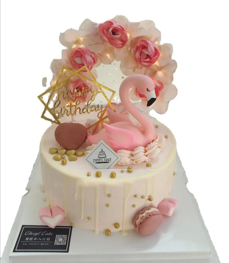 1Pc Flamingo Pink Goose Baking Decoration Happy Birthday Cake Decoration  Holiday Party Wedding Dessert Table Resin Crafts