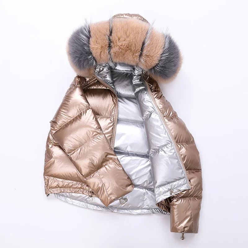 

Natural Fur Collar Double Sided Down Jacket Winter Women White Duck Down Coat Female Jacket Warm Parkas waterproof Outerwear