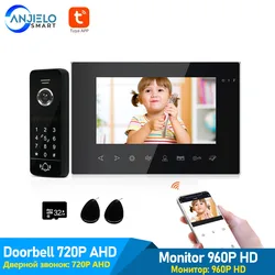Tuya – système d'interphone vidéo filaire 7 pouces, application intelligente pour maison connectée, 2 façons de parler, prise en charge de mot de passe, carte RFID, déverrouillage pour contrôle d'accès à la maison 