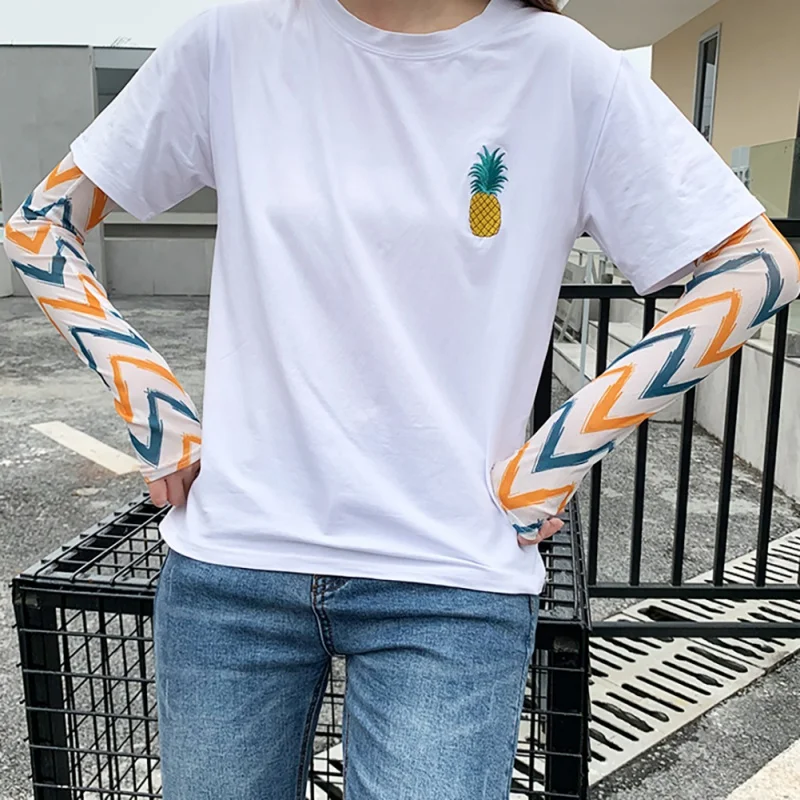 Женские летние перчатки для рук с защитой от ультрафиолета с цветочным рисунком, длинные перчатки для езды на велосипеде, бега