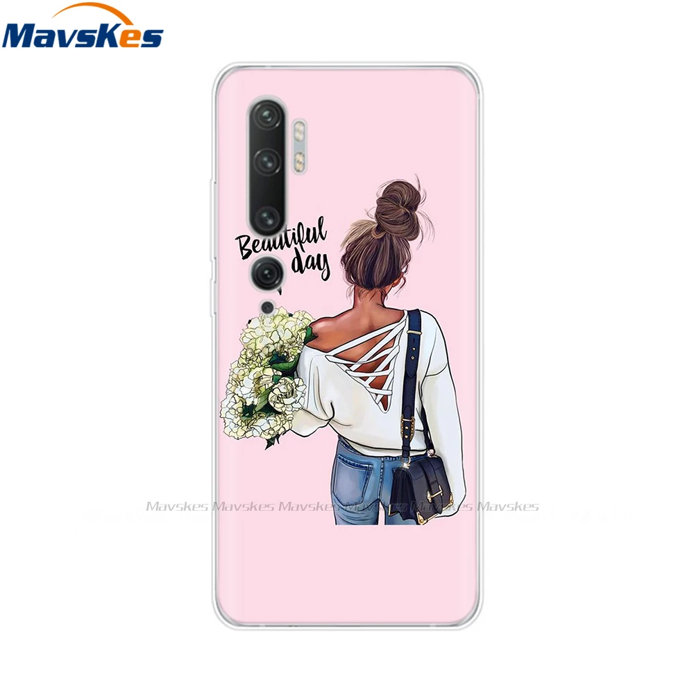 phone cases for xiaomi 6.67" For Xiaomi Mi 10 Case Soft TPU Phone Cover for Xiaomi Mi 10 Pro Mi10 Silicon Shell Bumper Etui Flower Girls Painted Cover xiaomi leather case Cases For Xiaomi