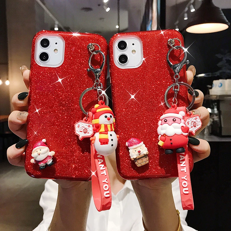 3D Рождественский Блестящий мультяшный чехол с подвеской для iPhone 6 6S 7 8 Plus X XS MAX 11Pro