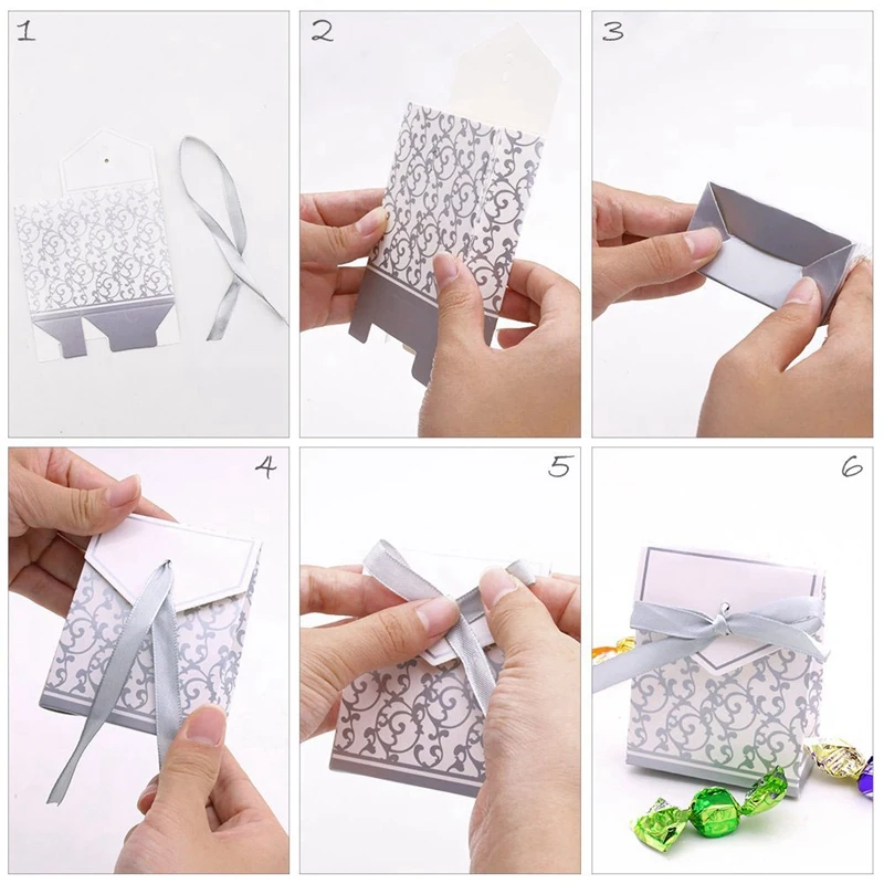 100Pcs Wedding Favour Candy Boxes Bags with Ribbon Sweet Cake Gift Party Decoration