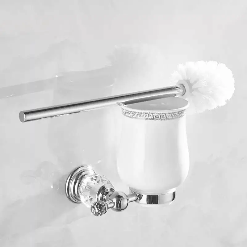 Toilet Brush Holder Vidric набор аксессуаров для ванной комнаты, кристальная Полка для полотенец, держатель для туалетной бумаги, серебристая, хромированная вешалка для полотенец, держатель для туалетной щетки, крючок для халата - Цвет: Toilet Brush Holder