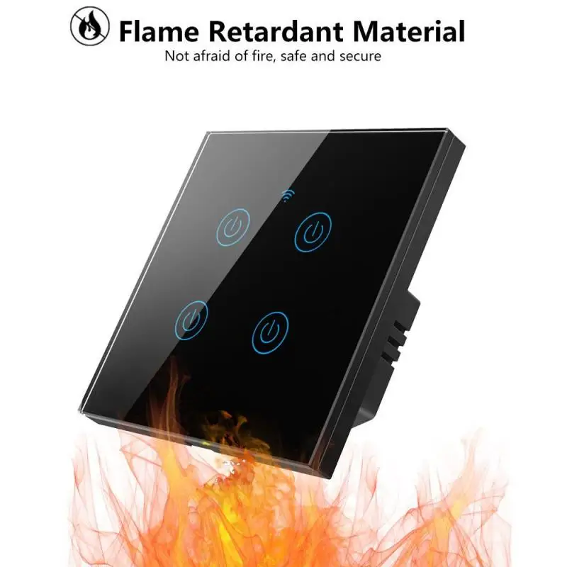 Wifi + Bluetooth Interruptor de Controle Plugue da ue Voz com Alto-falante Tuya 4 Gang Interruptor Inteligente Zero Fogo Único Branco Preto 1 - 2 3 6 inteligente wifi + bluetooth interruptor de controle