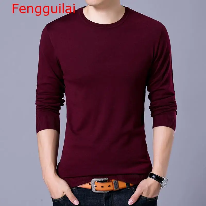 Red Fengguilai, модный однотонный мужской свитер, осень,, круглый ворот, черный свитер, мужские джемперы, Мужской пуловер, вязаная рубашка поло - Цвет: Red