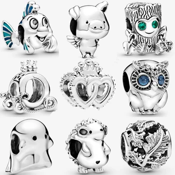 

Real 925 Sterling Silver Tree Monster Little Mermaid Flounder Charm Fit pandora Bracelet Ghost Sparkling Owl Charm DIY Jewelry