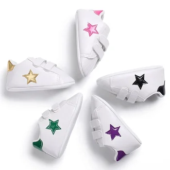 

2020 Baby Shoes Newborn Boys Girls Star First Walkers Kids Toddlers Lace Up PU Leather Soft Soles Sneakers 0-18 Months