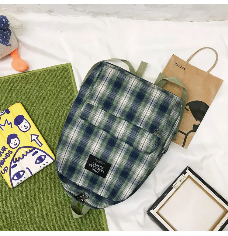 Fashion Plaid Canvas Women's Backpack Student Backpacks Teenage Girl School Bags Large Capacity Waterproof Travel Rucksack