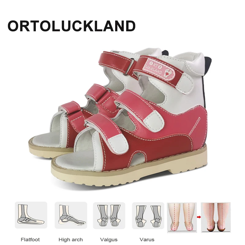 Baby Girls Sandals Kids Leather Orthopedic Shoes Child Fashion Lovely Cute White Red Flatfeet Footwear With Arch Support Insole cartoon kids child bags kindergarten boys and girls children plush backpack cartoon lovely cute baby toddler school students bag