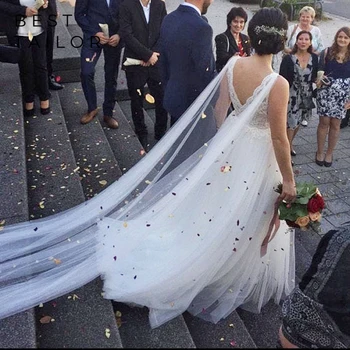 

Long Tulle Jacket Wedding Capelet Long Train Cape Flowing Women Romantic Wedding Accessories Mariage femme