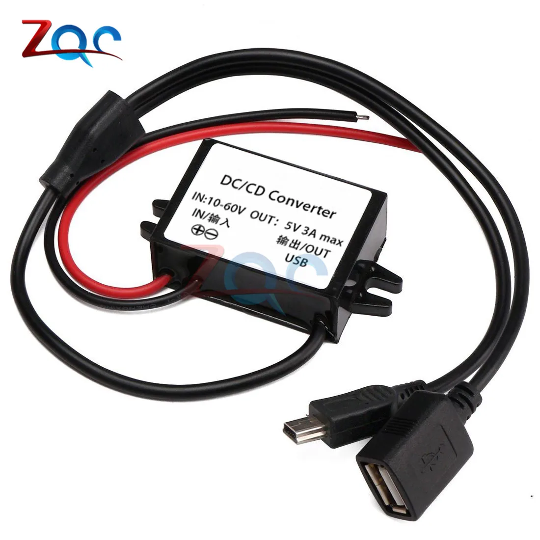 Female USB Mini USB Car 10 В до 60 в 12 В 24 В 3A 15 Вт автомобильный преобразователь питания Micro Mini USB понижающее напряжение источник питания двойной выходной адаптер защита - Цвет: Female USB Mini USB