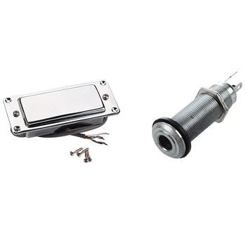 

1 Pcs 1/4 Inch Chrome Cylinder Flush Mount Jack & 1 Pcs Chrome Silver Mini LP Guitar Humbucker Pickup