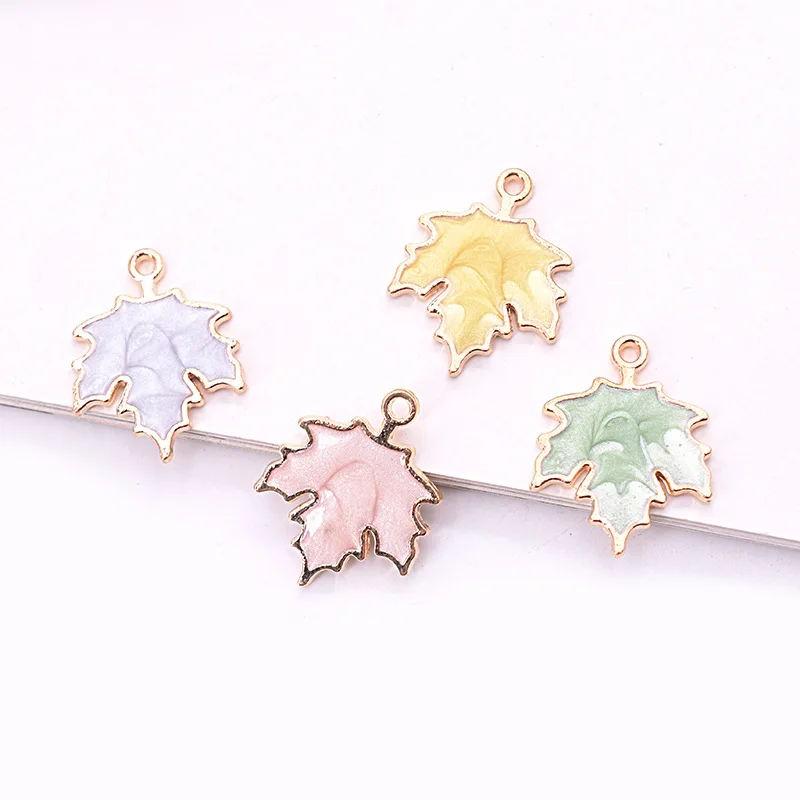 

10pcs Drop Oil Pearlescent Maple Leaf Multi-color Alloy Jewelry Accessories Bracelet Earring Pendant Material Enamel Pendant