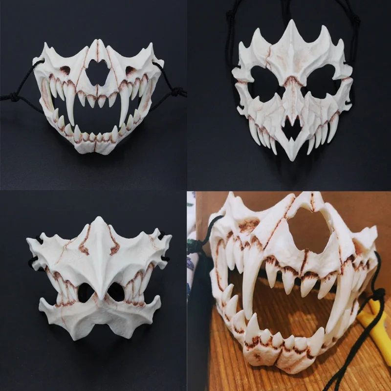 

5 Style Japanese Dragon God Mask Eco-friendly Cosplay Props Unisex Halloween Animal Tiger Natural Resin Masks