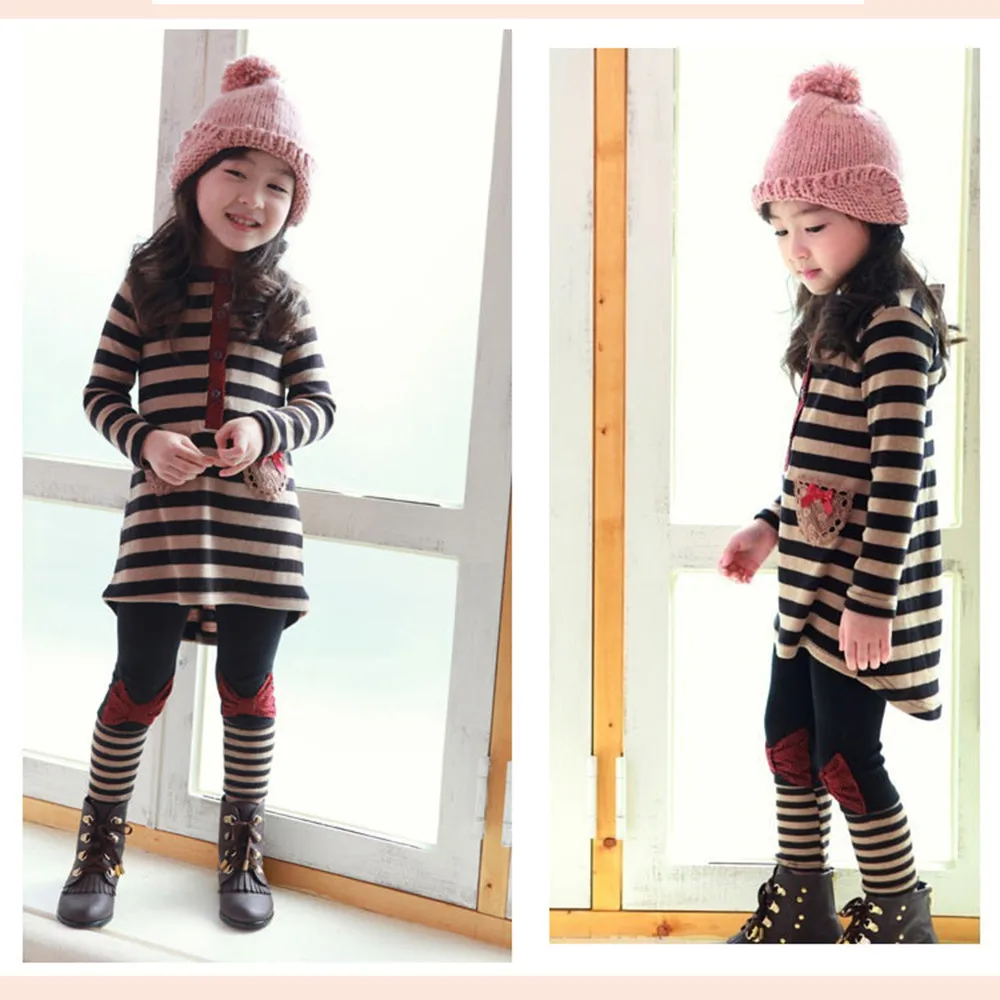 Одежда для маленьких девочек детский хлопковый костюм в полоску с бантиком, красного и черного цвета, детская одежда осенне-зимний комплект одежды для девочек